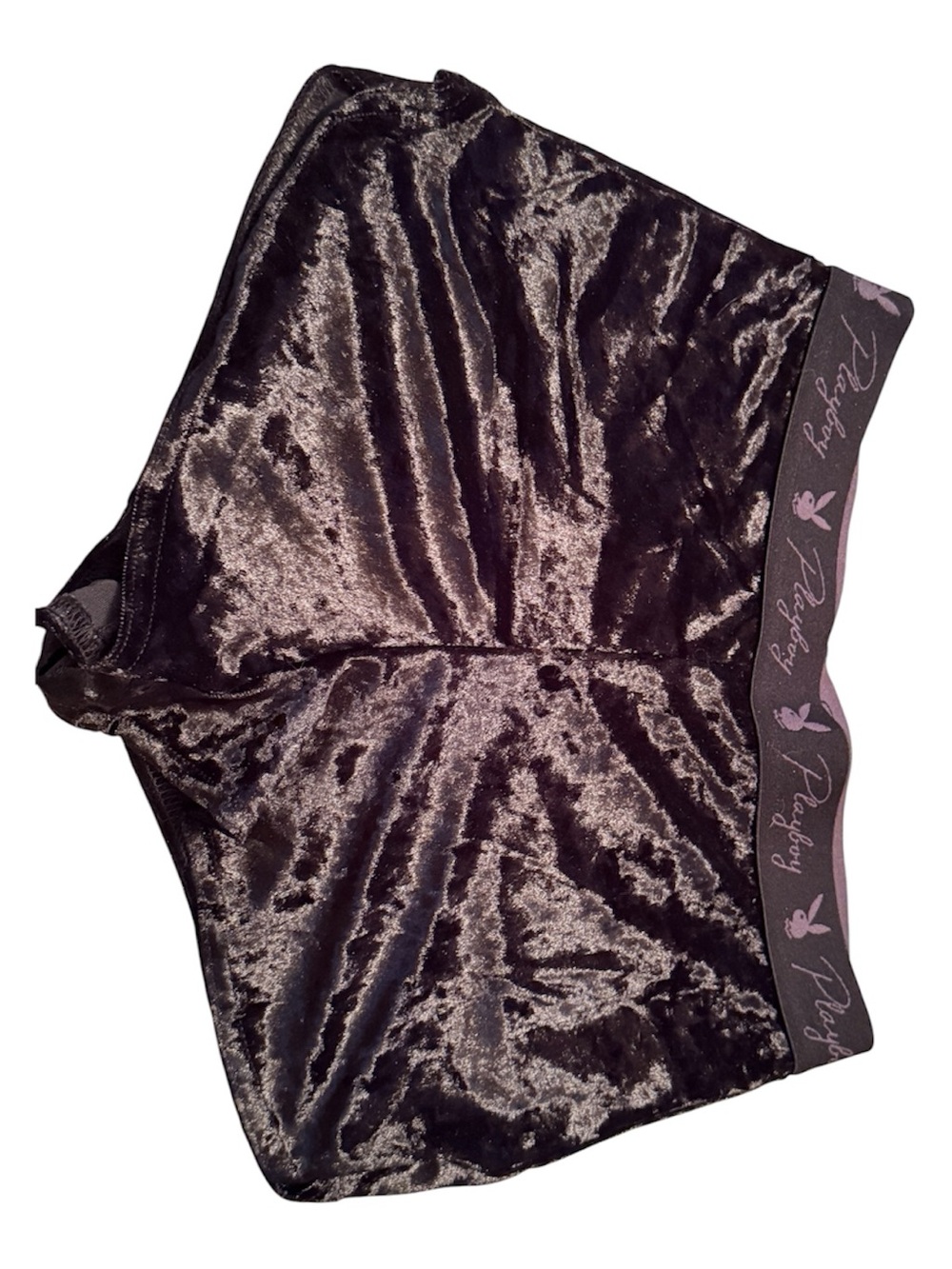 Playboy Black Crushed Velvet Lounge Shorts Logo Waistband Women’s Small